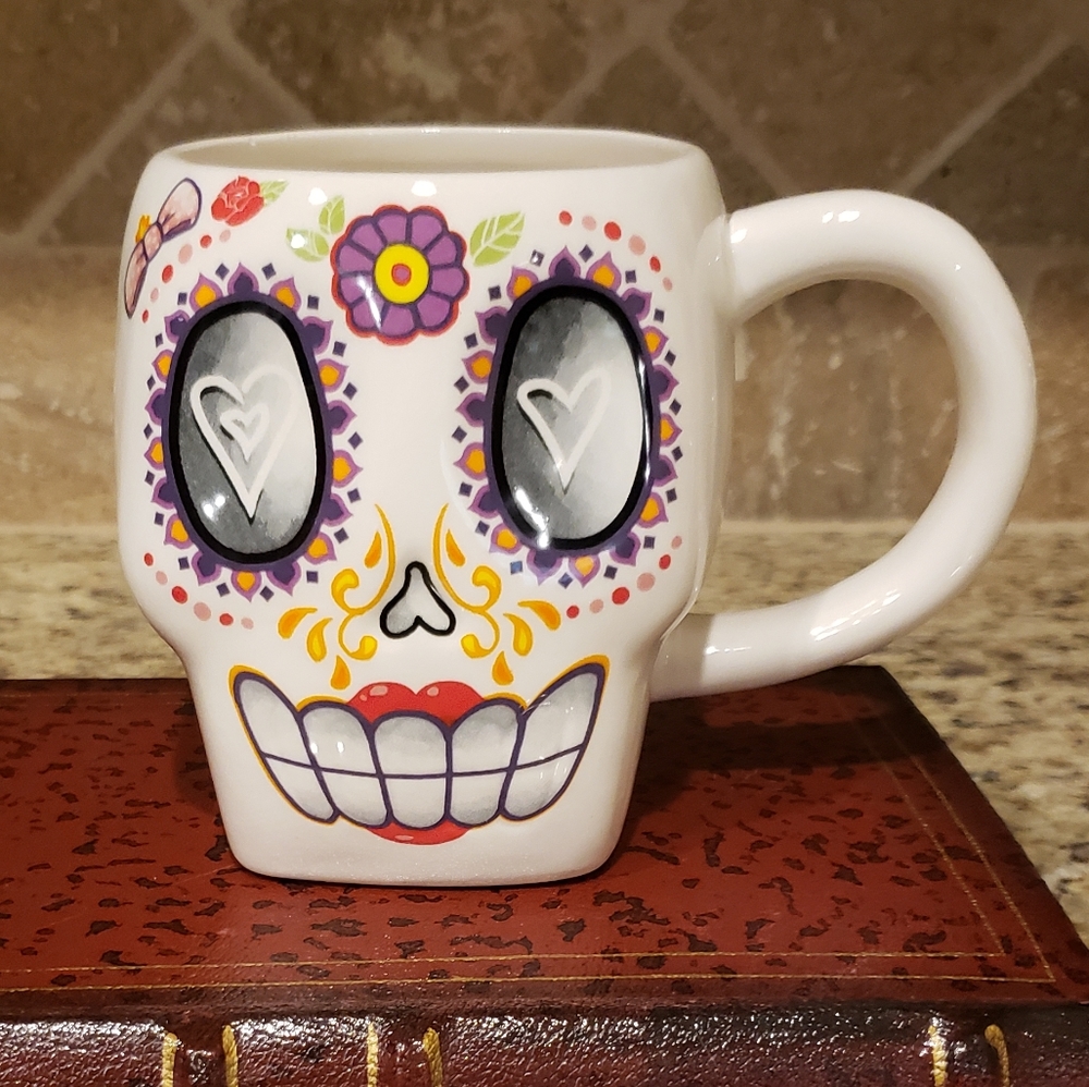 NWOT Magenta Colorful Ceramic Skull Mug